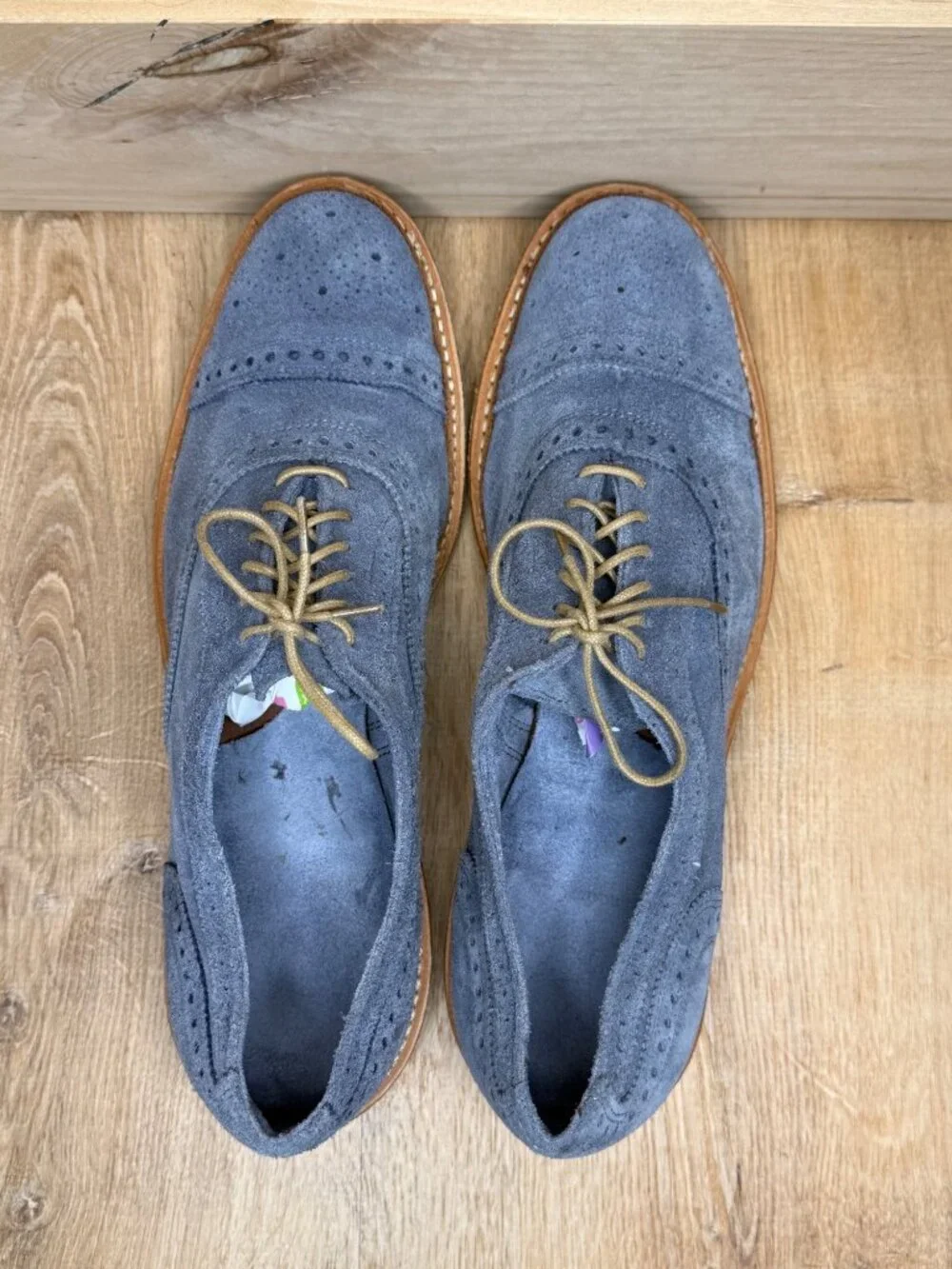 Allen Edmonds Strandmok 2.0 Blue Suede Oxford Shoes Mens 10D Vibram Gumlite